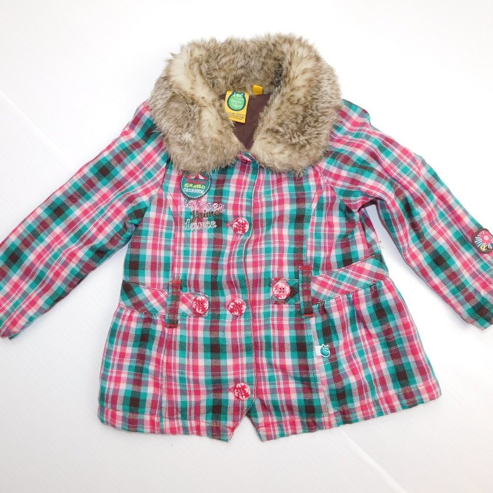 Gagou Tagou Baby Girl 18 Months Plaid Jacket Fur Trim Fall winter